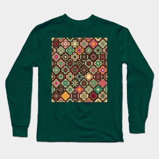 Moroccan Pattern Tiles, traditional colors Long Sleeve T-Shirt